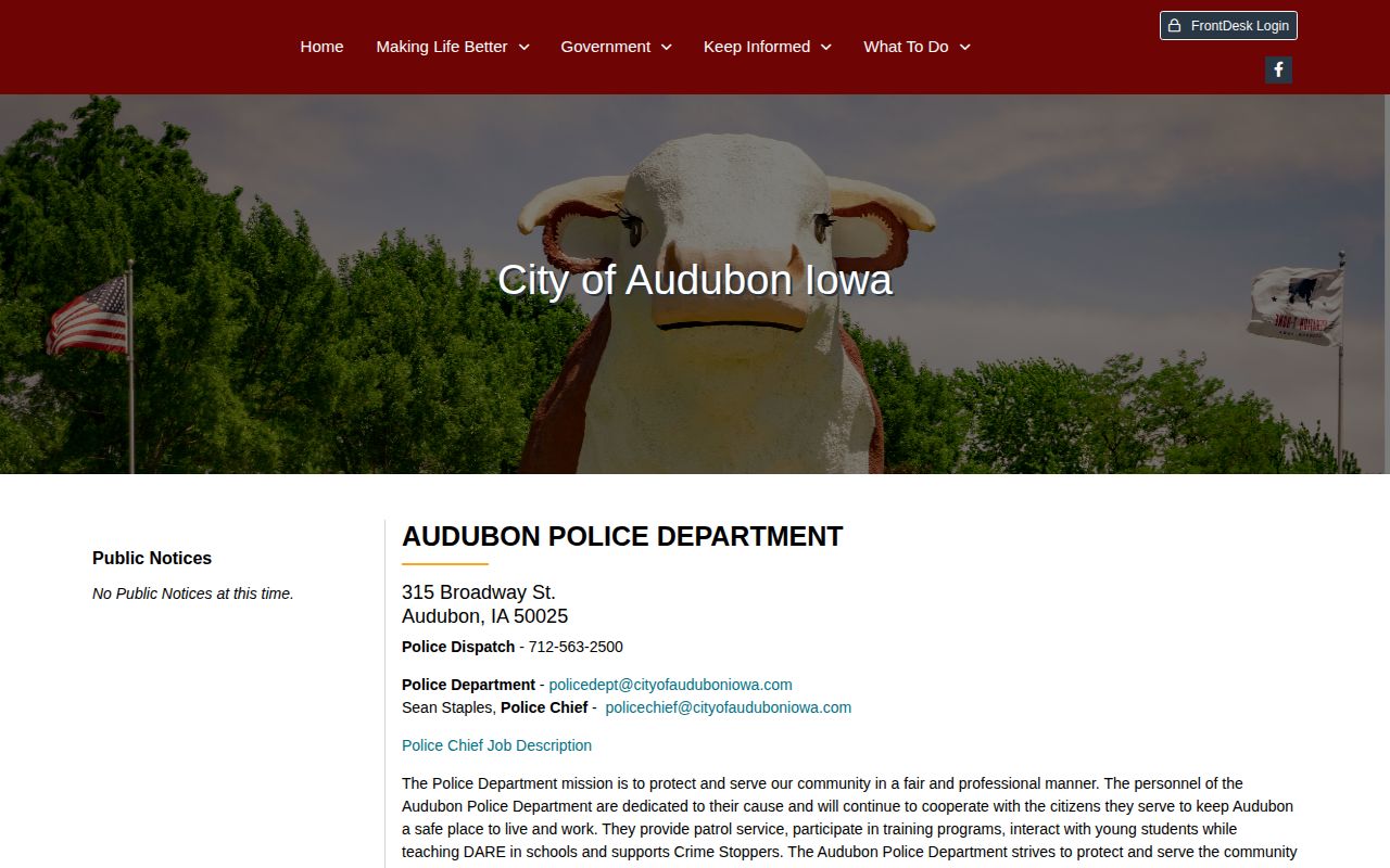 Audubon Police Department official contact page