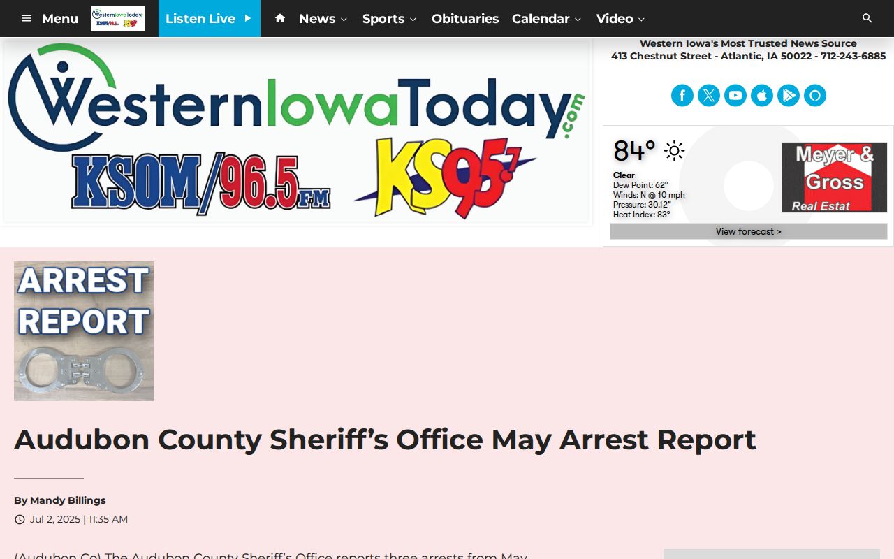 Audubon County arrest report from secondary local news