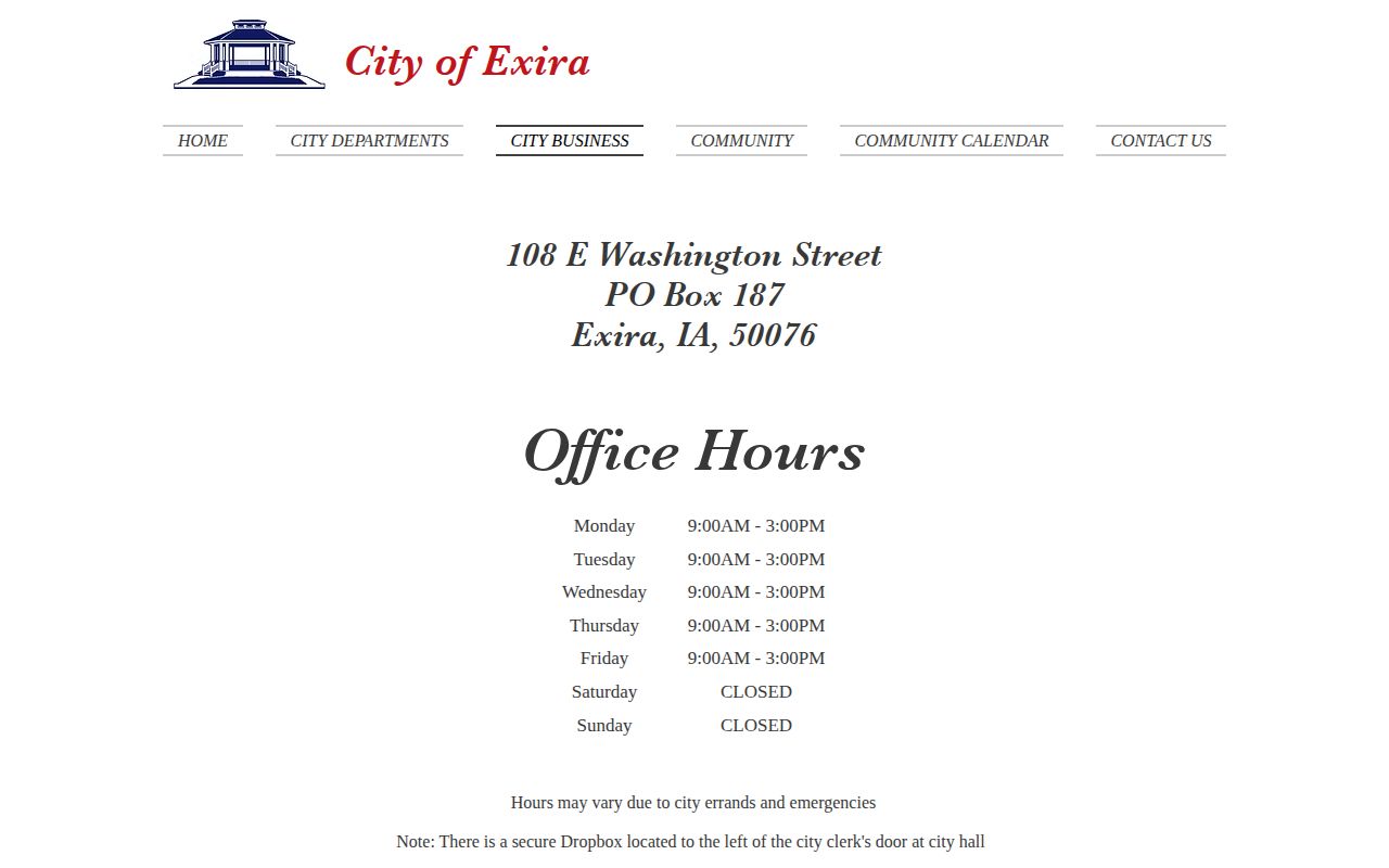 Official Exira municipal office contact page